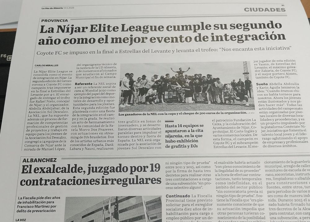 Página de La Voz de Almería sobre la Níjar Elite League